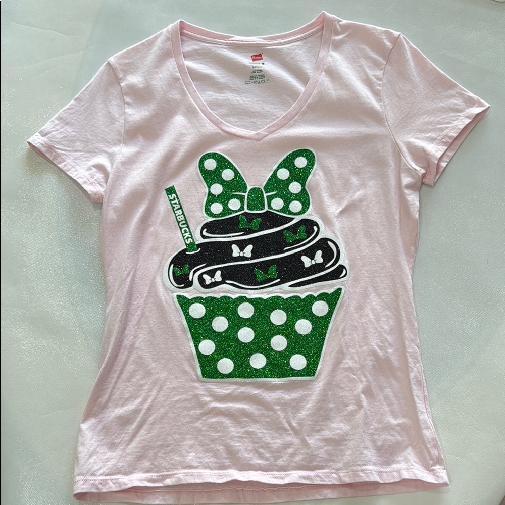 Handmade Hanes Disney Starbucks Minnie Cupcake Pink T-Shirt size S